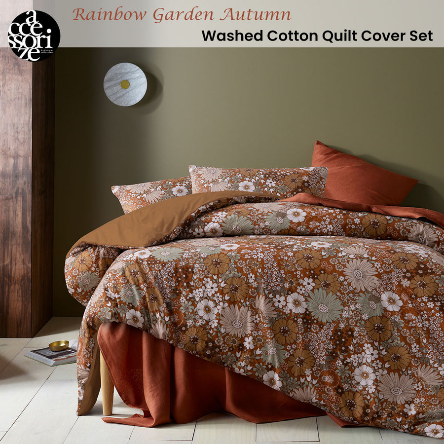 Accessorize Rainbow Garden Autumn Washed Cotton Quilt Cover Set Double - Floral Design - SuperSaverAU - view 1