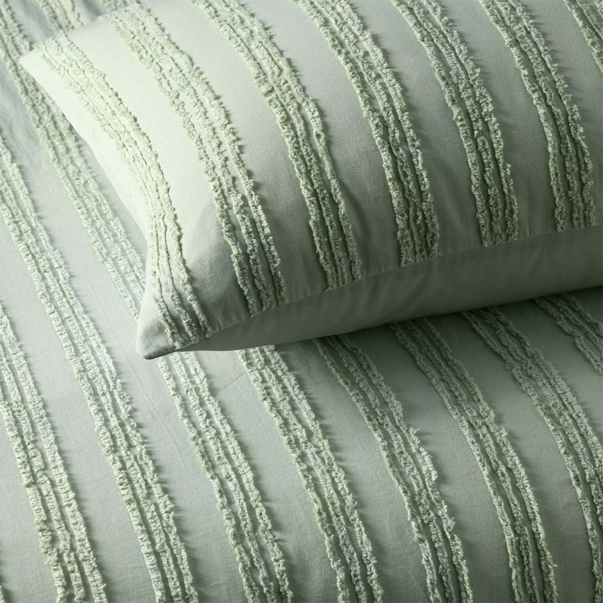 Vintage Design Homewares Reflections Sage Cotton Quilt Cover Set King - Chenille Stripes - SuperSaverAU - view 2
