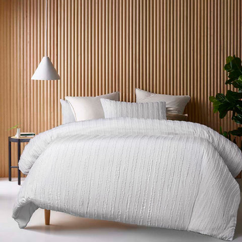 Vintage Design Homewares Reflections White Cotton Quilt Cover Set Queen - Chenille Stripes - SuperSaverAU - view 1