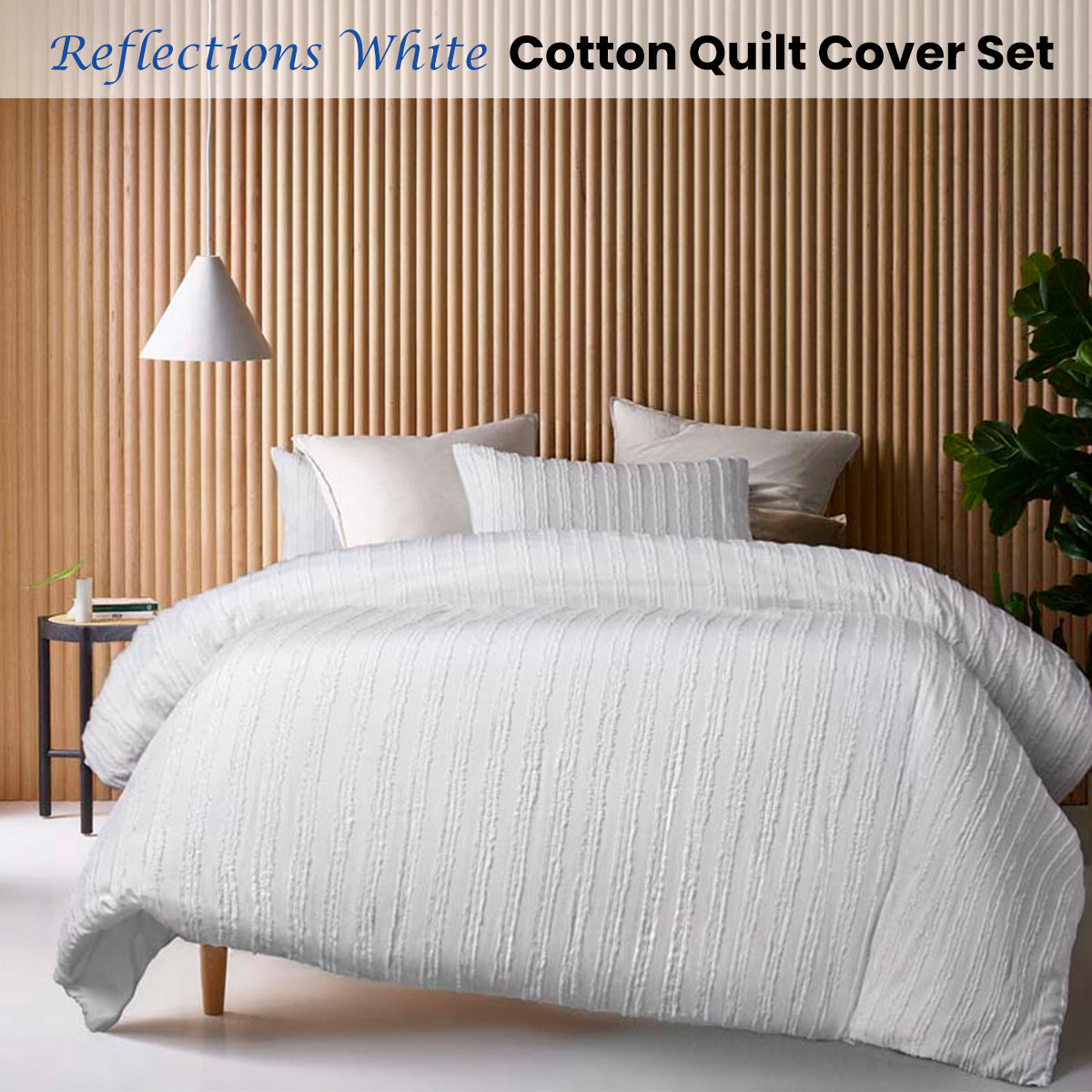 Vintage Design Homewares Reflections White Cotton Quilt Cover Set - Single, Chenille Stripes - SuperSaverAU - view 2