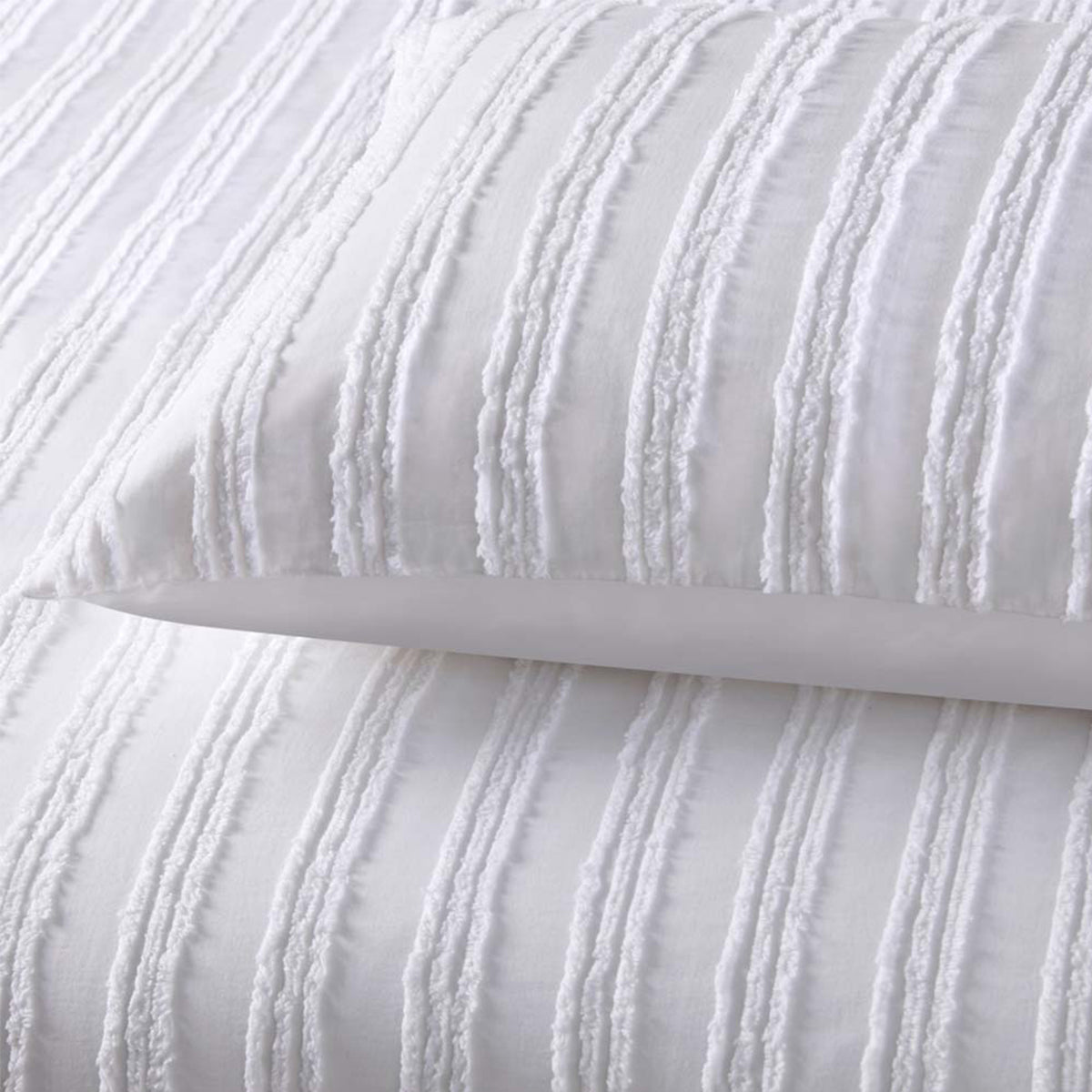Vintage Design Homewares Reflections White Cotton Quilt Cover Set - Single, Chenille Stripes - SuperSaverAU - view 3