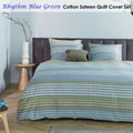 Bedding House Rhythm Blue Green Cotton Sateen Quilt Cover Set King - Geometric Print, 220 TC - SuperSaverAU - view 1