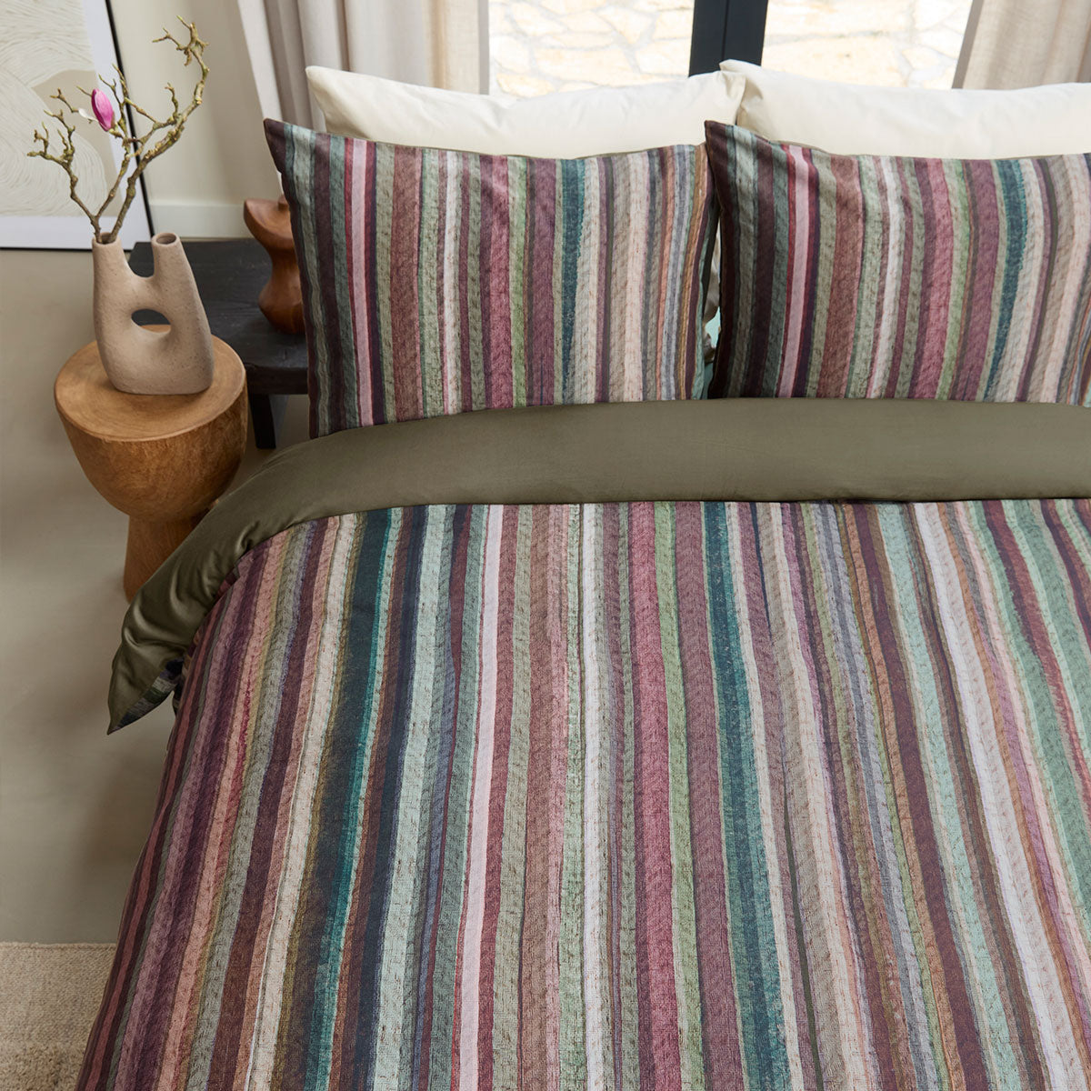 Bedding House Roman Cotton Sateen Stripe Quilt Cover Set 220TC - Multi, King