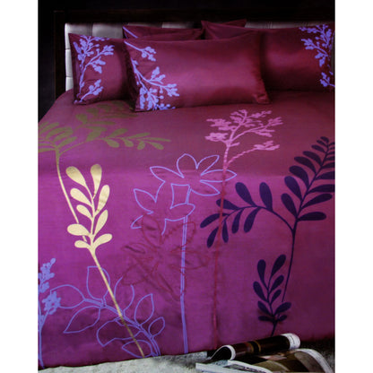 Accessorize Savannah Plum Quilt Cover Set Double - Foliage Print Design