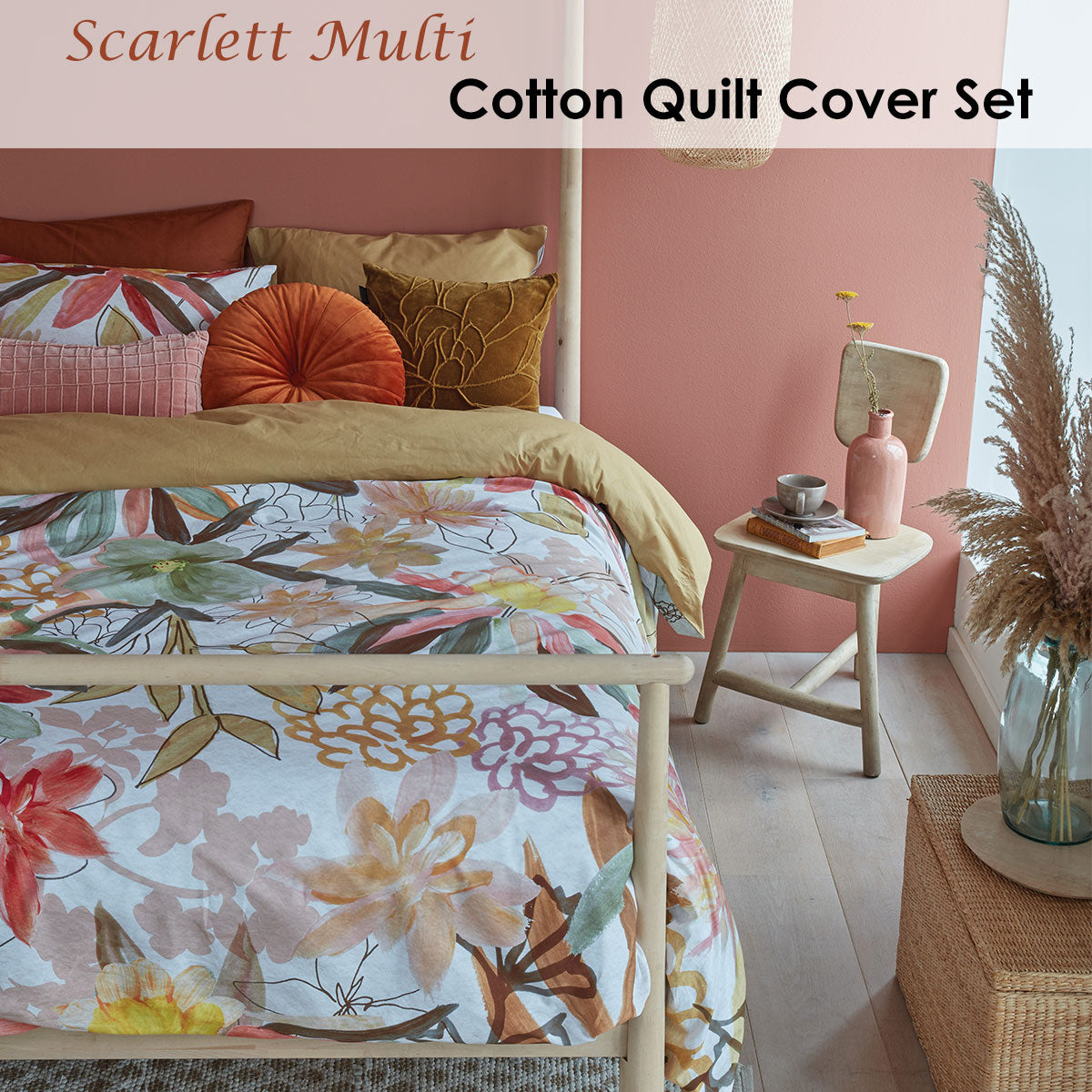 Bedding House Scarlett Multi Cotton Quilt Cover Set King - Floral Print, 100% Cotton - SuperSaverAU - view 1