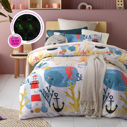 Happy Kids Seaside Glow in the Dark Quilt Cover Set - Single, 180 Thread Count