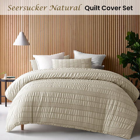Accessorize Seersucker Polyester Quilt Cover Set - Natural, King