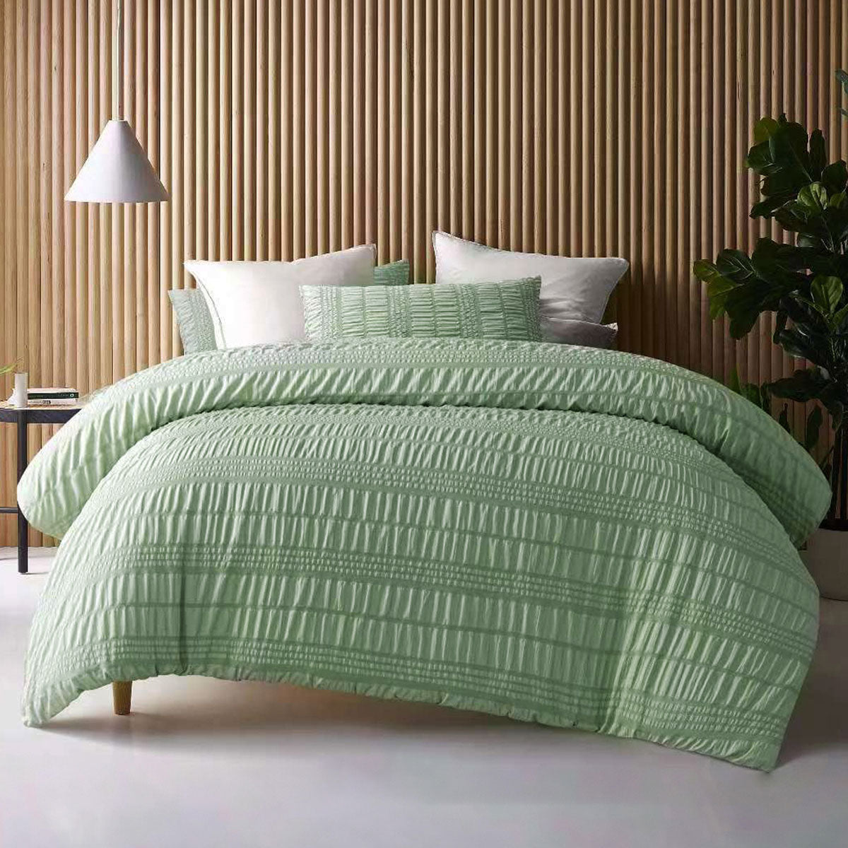 Accessorize Seersucker Sage Quilt Cover Set King - 1 Quilt Cover & 2 Pillowcases - SuperSaverAU - view 1