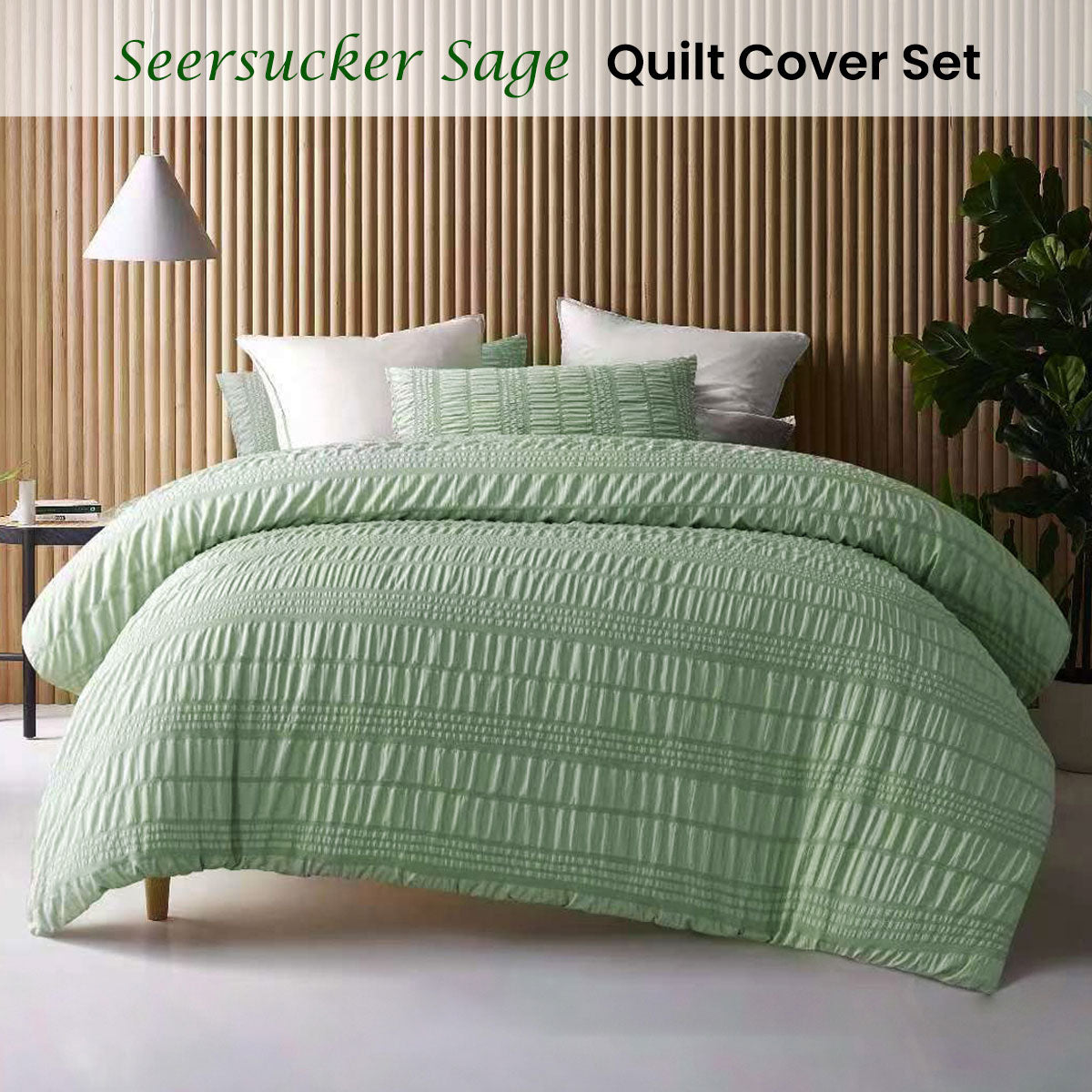 Accessorize Seersucker Sage Quilt Cover Set King - 1 Quilt Cover & 2 Pillowcases - SuperSaverAU - view 2