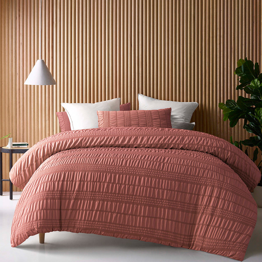 Accessorize Seersucker Polyester Quilt Cover Set - Tobacco, Queen