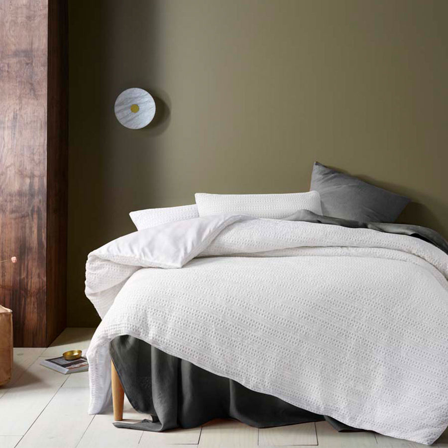Accessorize Soho Waffle White Quilt Cover Set Queen - Textured Geometric Design - SuperSaverAU - view 1