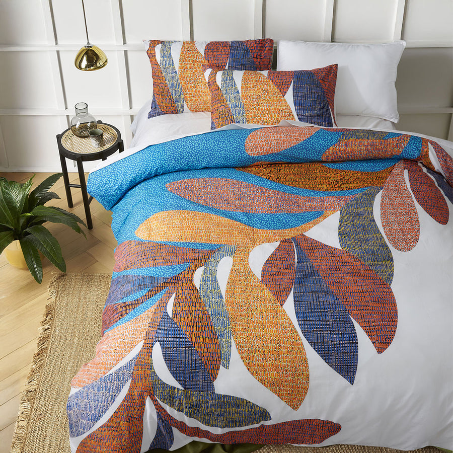 Accessorize Sorrel Cotton Foliage Quilt Cover Set - White, King