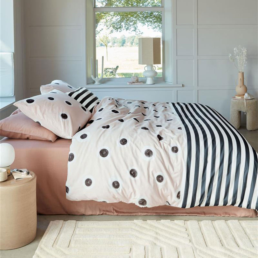 VTWonen Stripe and Eye Natural Cotton Quilt Cover Set Queen - Dots & Stripes Design - SuperSaverAU - view 1