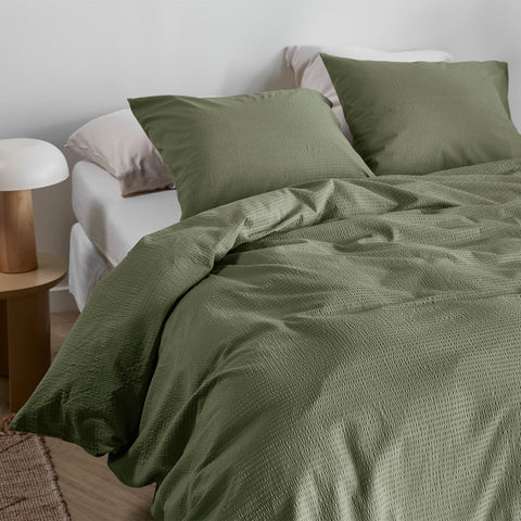 Bedding House Summer Seersucker Cotton Quilt Cover Set - Green, King
