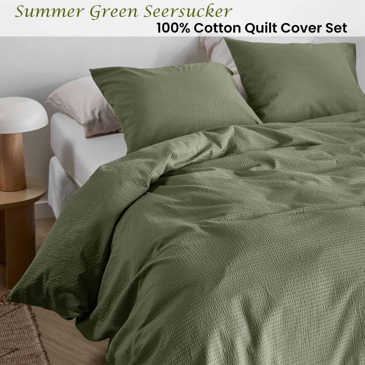 Bedding House Summer Seersucker Cotton Quilt Cover Set - Green, King