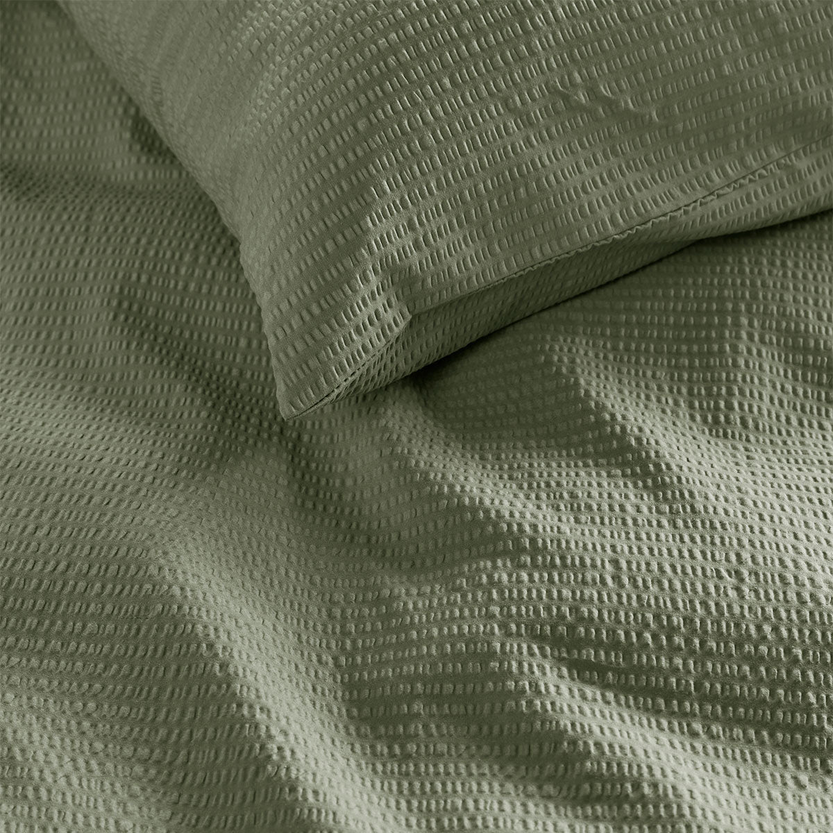 Bedding House Summer Seersucker Cotton Quilt Cover Set - Green, King