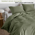 Bedding House Summer Seersucker Cotton Quilt Cover Set - Green, Queen