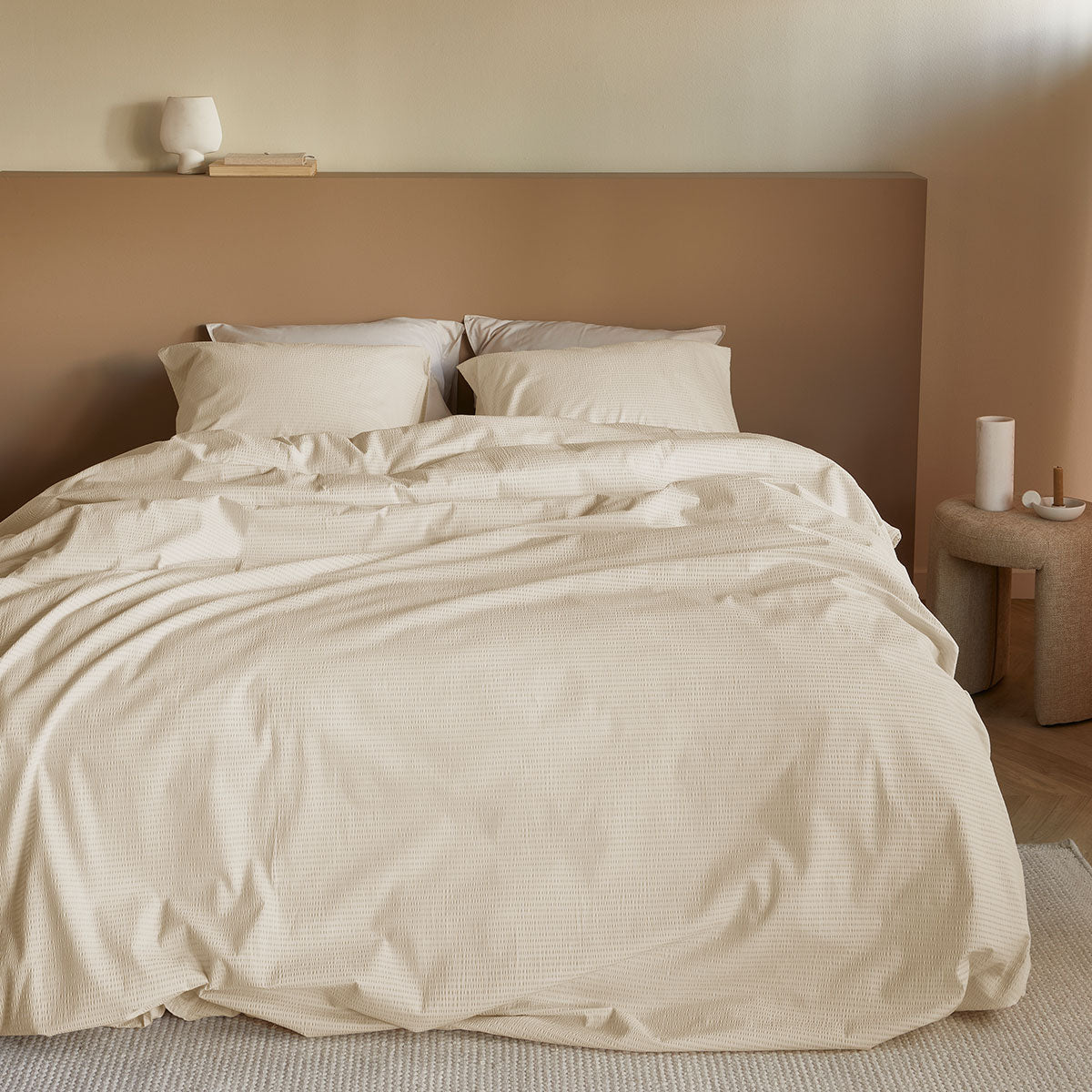 Bedding House Summer Seersucker Cotton Quilt Cover Set - Sand, King