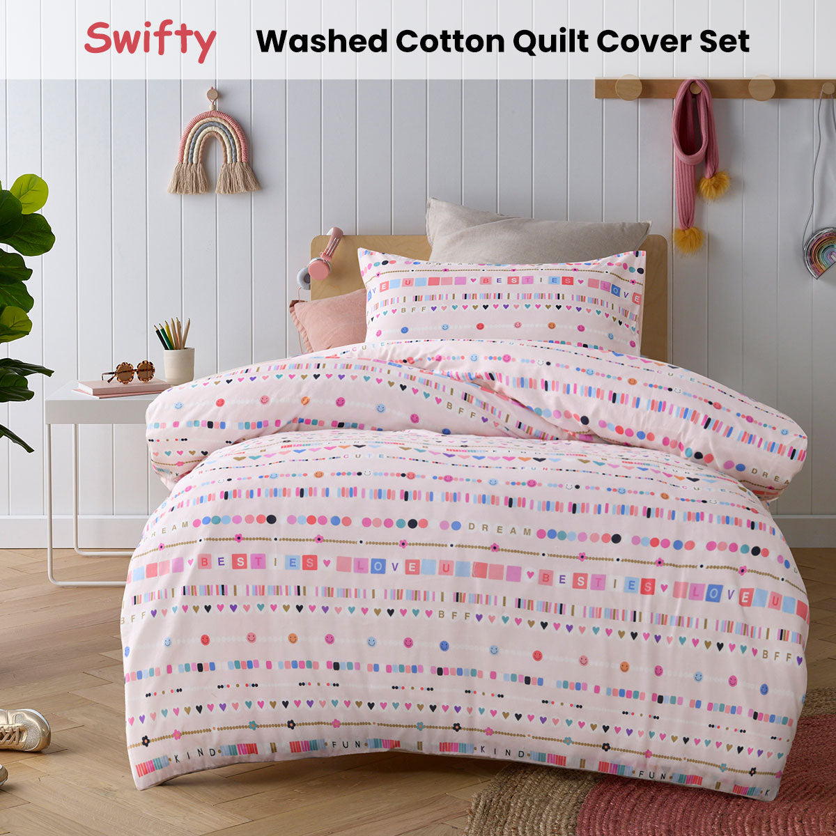 Happy Kids Swifty Quilt Cover Set Double - Cotton Colorful Design - SuperSaverAU - view 2