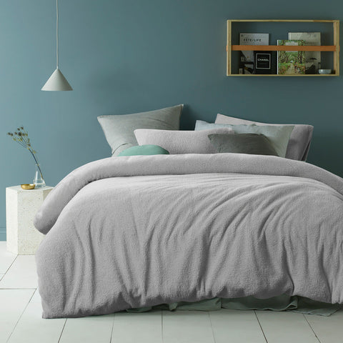 Accessorize Teddy Plush Quilt Cover Set with Solid Colour Design - Grey, King