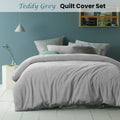 Accessorize Teddy Plush Quilt Cover Set with Solid Colour Design - Grey, King