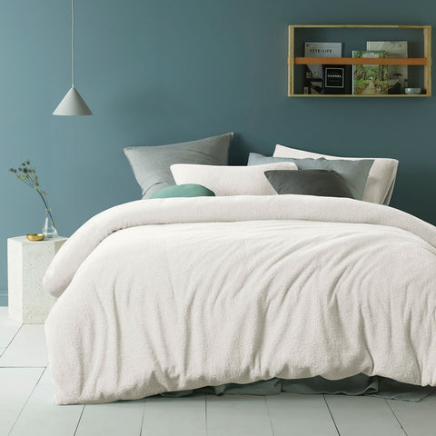 Accessorize Teddy Plush Quilt Cover Set with Solid Colour Design - White, Single