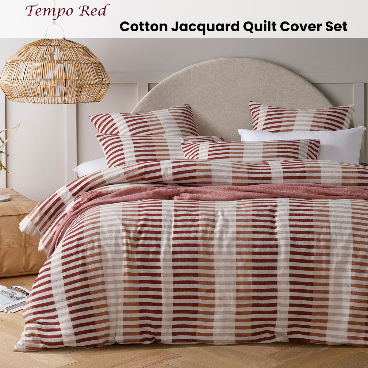 Vintage Design Homewares Tempo Red Quilt Cover Set Cotton Queen