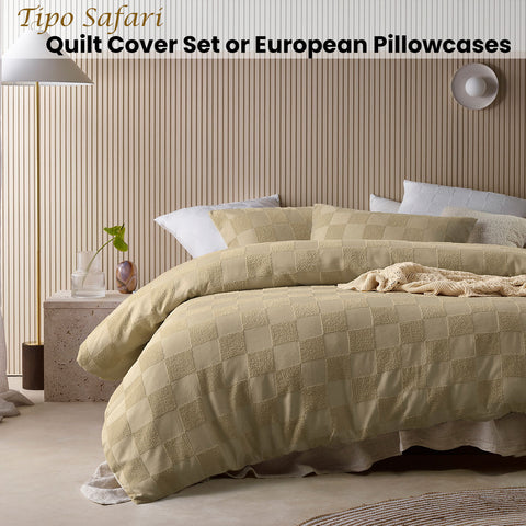 Tipo Safari Chenille Quilt Cover Set Single - Texture Grid Pattern, Polyester Cotton - SuperSaverAU - view 1