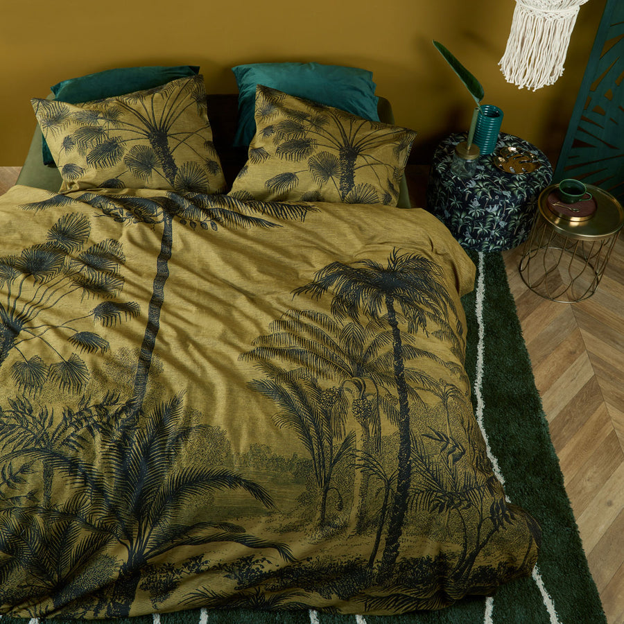 Bedding House Tour du Monde Ochre Cotton Quilt Cover Set Queen - Botanical Landscape Design - SuperSaverAU - view 1