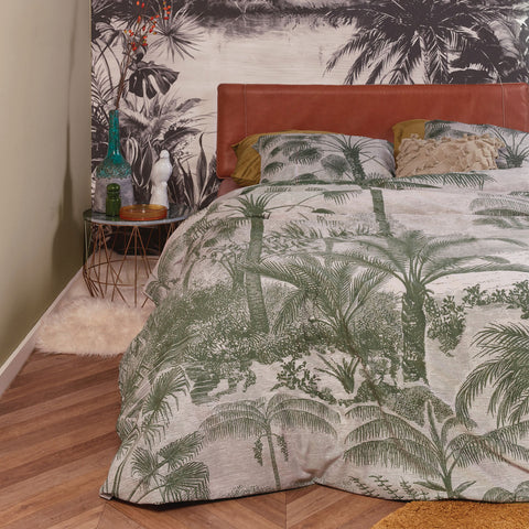 At Home Tour du Monde Sand Cotton Quilt Cover Set Queen - Palm Trees Print - SuperSaverAU - view 1