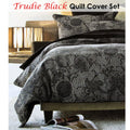 Accessorize Trudie Black Jacquard Quilt Cover Set Single, Floral Design, 140 x 210 cm - SuperSaverAU - view 2