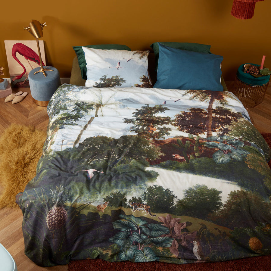 Bedding House Voyage Green Cotton Quilt Cover Set Queen - Botanical Landscape Print - SuperSaverAU - view 1