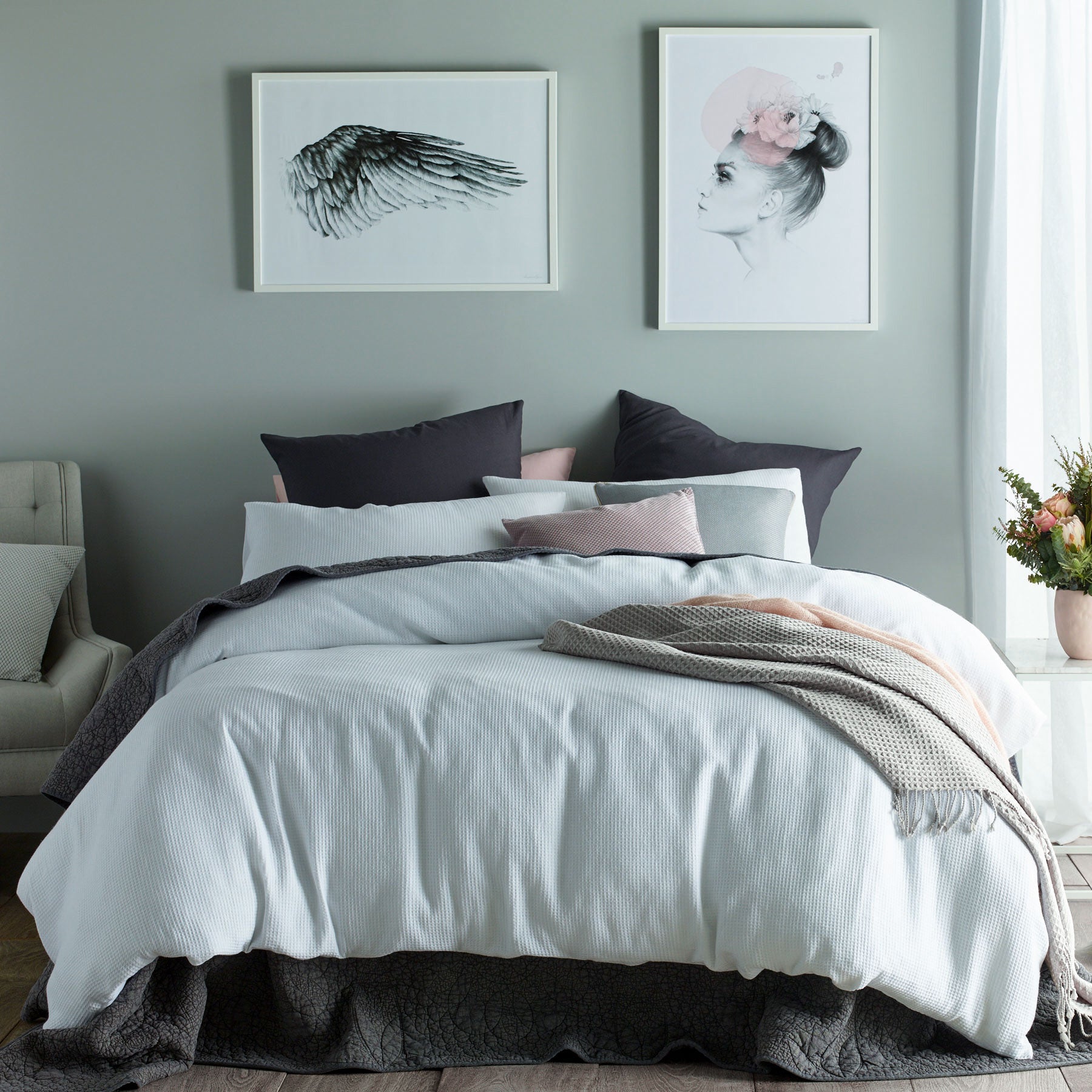 Accessorize Waffle White Cotton Quilt Cover Set Queen - Waffle Weave, Soft & Breathable - SuperSaverAU - view 1