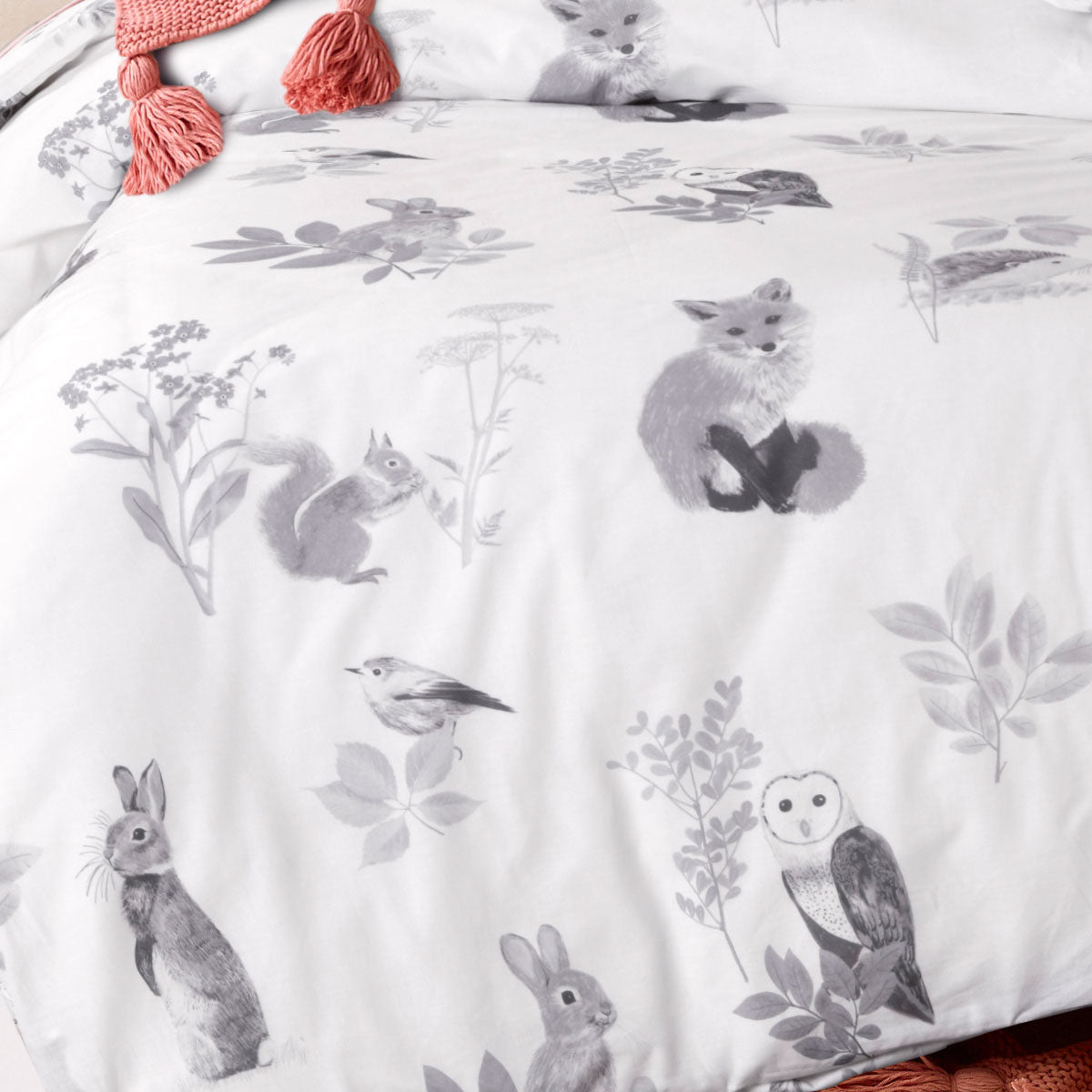 Happy Kids Woodland Cotton Quilt Cover Set - White, Single