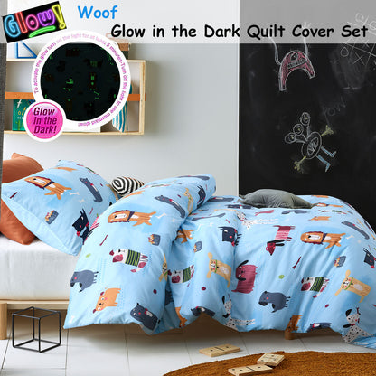 Happy Kids Woof Glow in the Dark Quilt Cover Set Double - 180 Thread Count