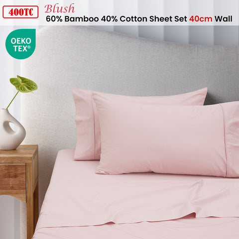 Accessorize 400TC Blush Bamboo Cotton Sheet Set 40cm Wall Double - Hypoallergenic, Soft Finish - SuperSaverAU - view 1