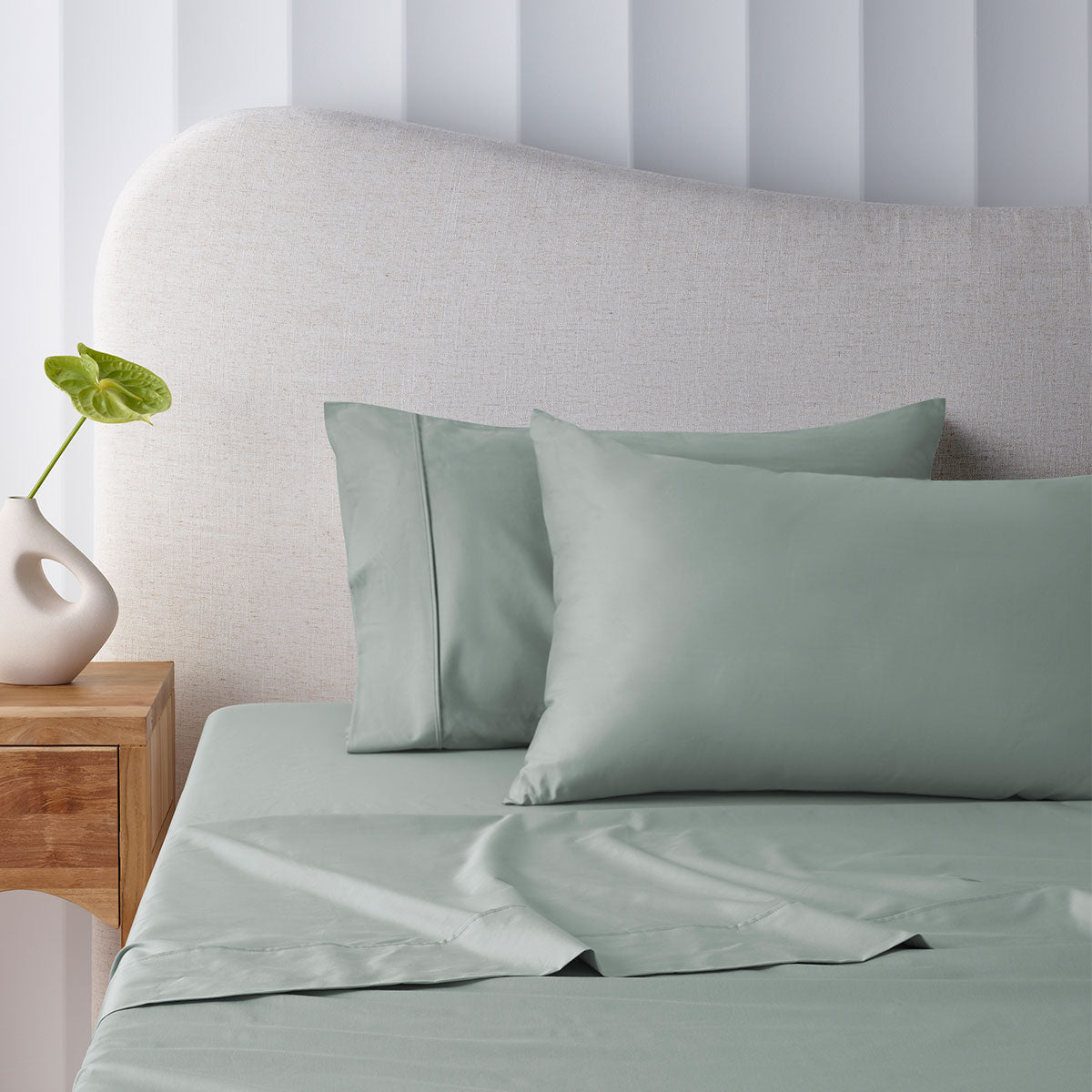 Accessorize 400TC Sage Bamboo Cotton Sheet Set 40cm Wall - Single, Hypoallergenic - SuperSaverAU - view 1