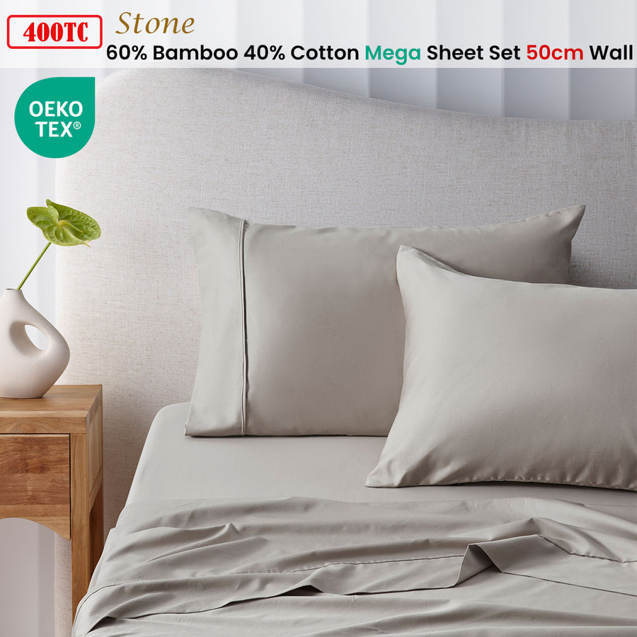Accessorize 400TC Bamboo Cotton Mega Sheet Set 50cm Wall King - Hypoallergenic - SuperSaverAU - view 1