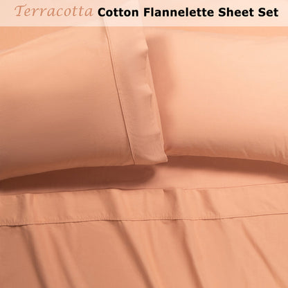 Accessorize Cotton Flannelette Sheet Set 40cm Wall Terracotta King - Warm & Stylish