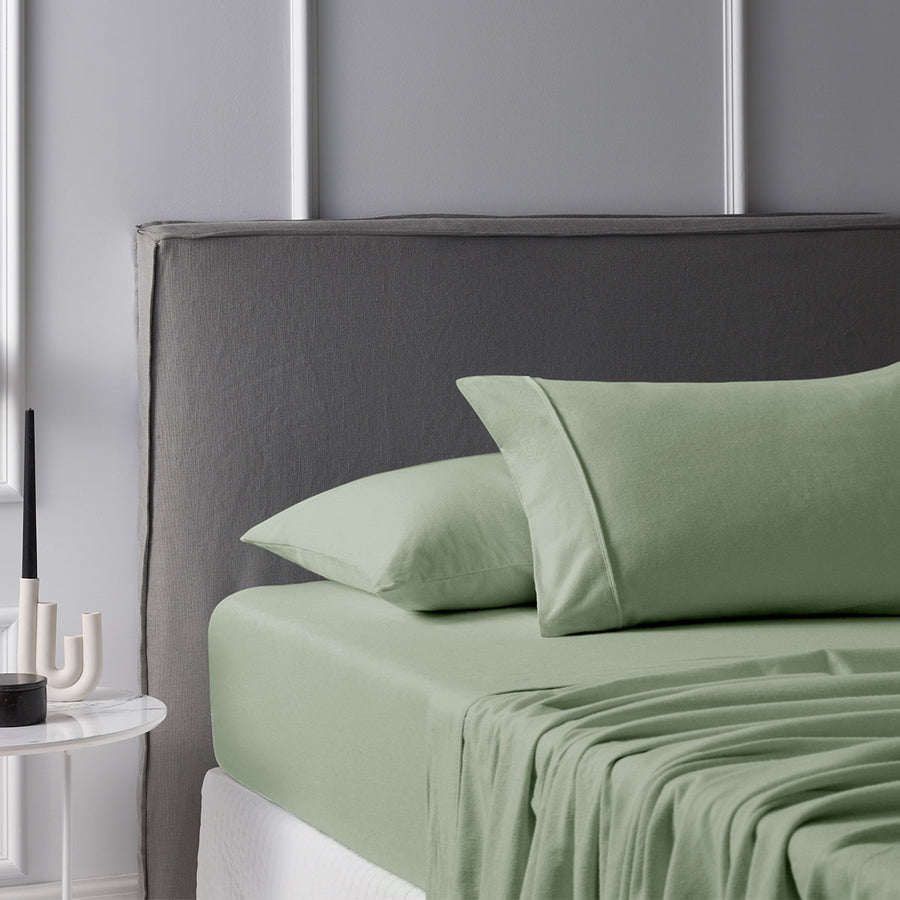 Accessorize Cotton Flannelette Sheet Set 40cm Wall Sage Queen - Warm & Stylish - SuperSaverAU - view 1