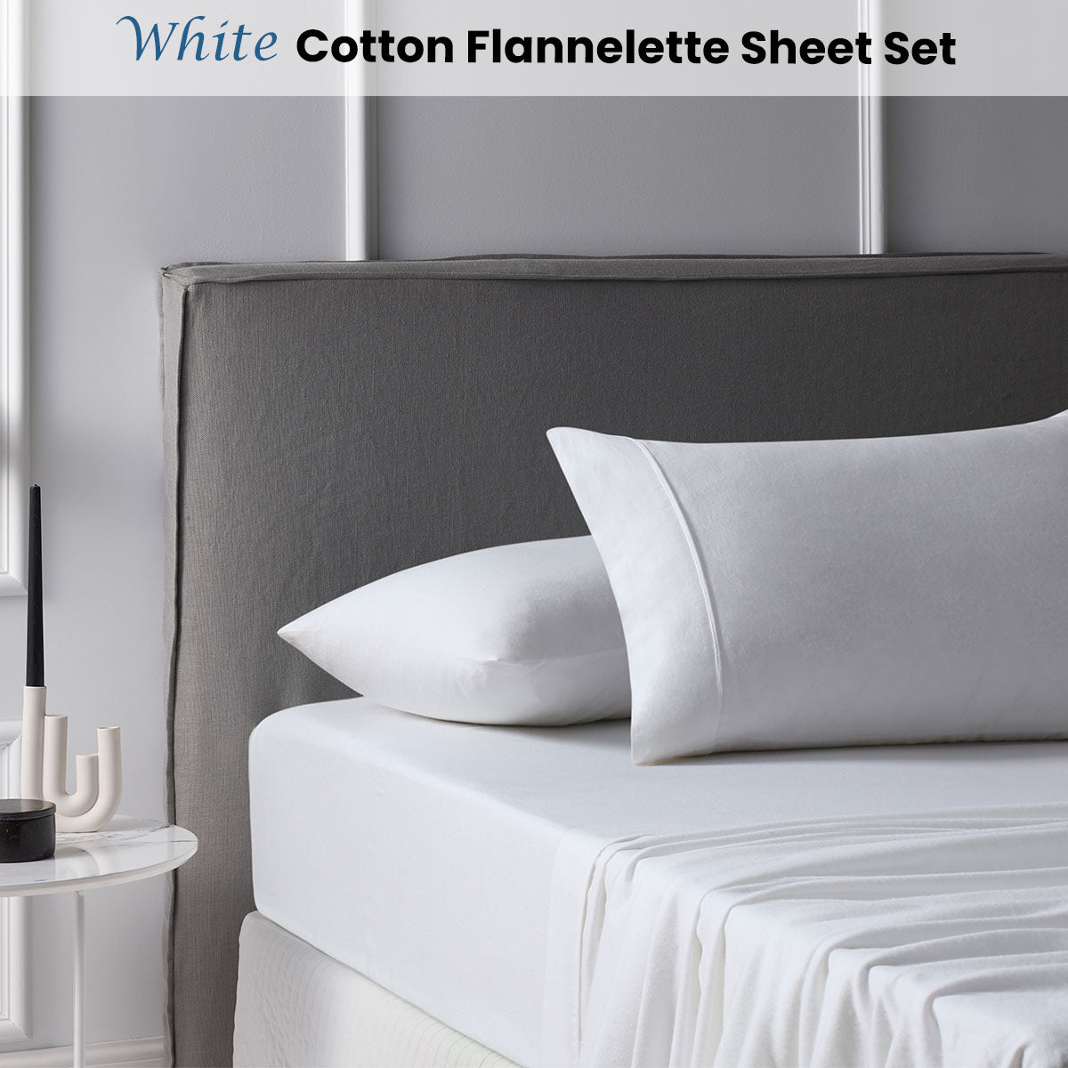 Accessorize Cotton Flannelette Sheet Set 40cm Wall White King - Warm & Stylish