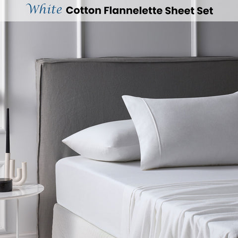 Accessorize Cotton Flannelette Sheet Set 40cm Wall White King - Warm & Stylish - SuperSaverAU - view 1