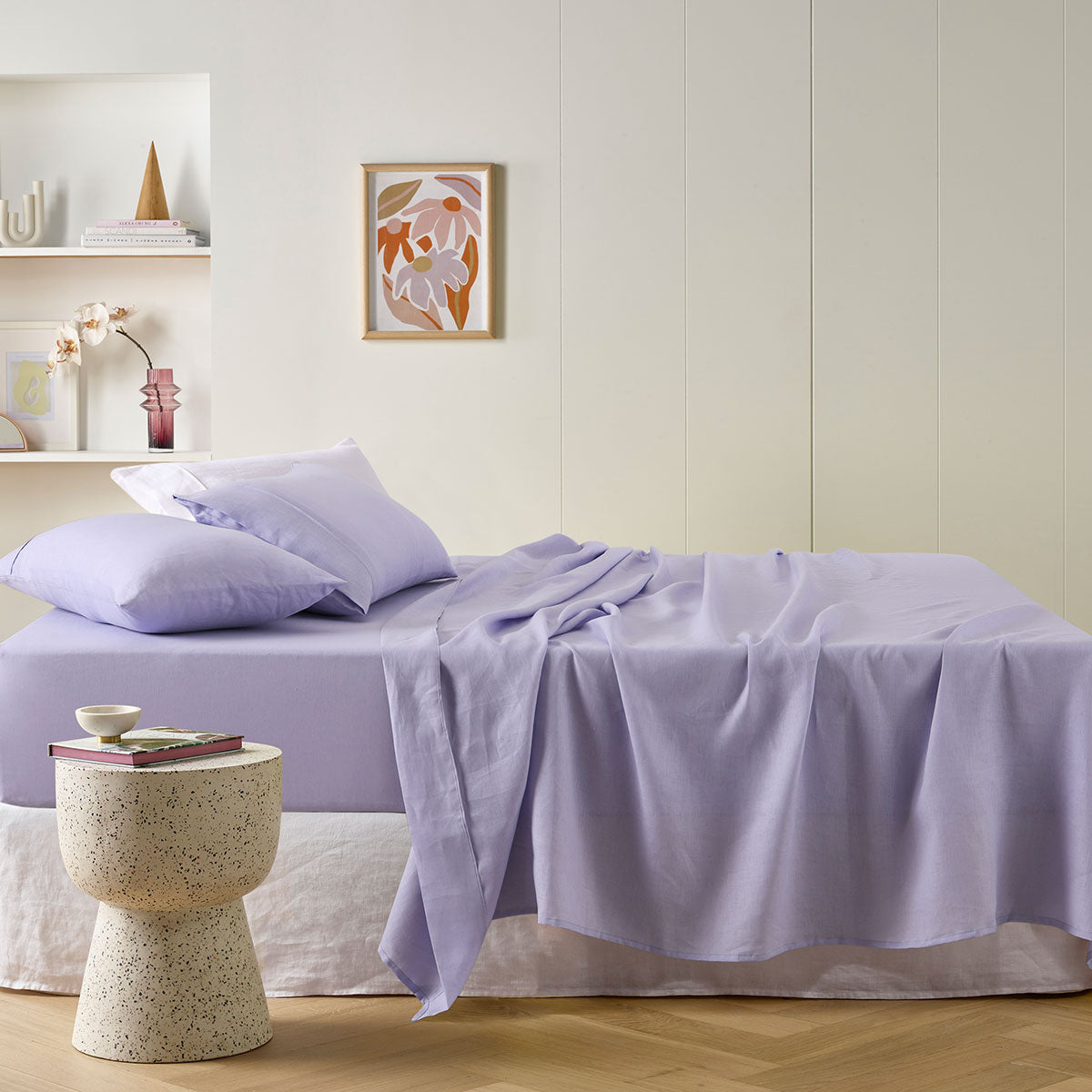 Vintage Design Homewares Lilac French Linen Sheet Set Mega King 50cm Wall