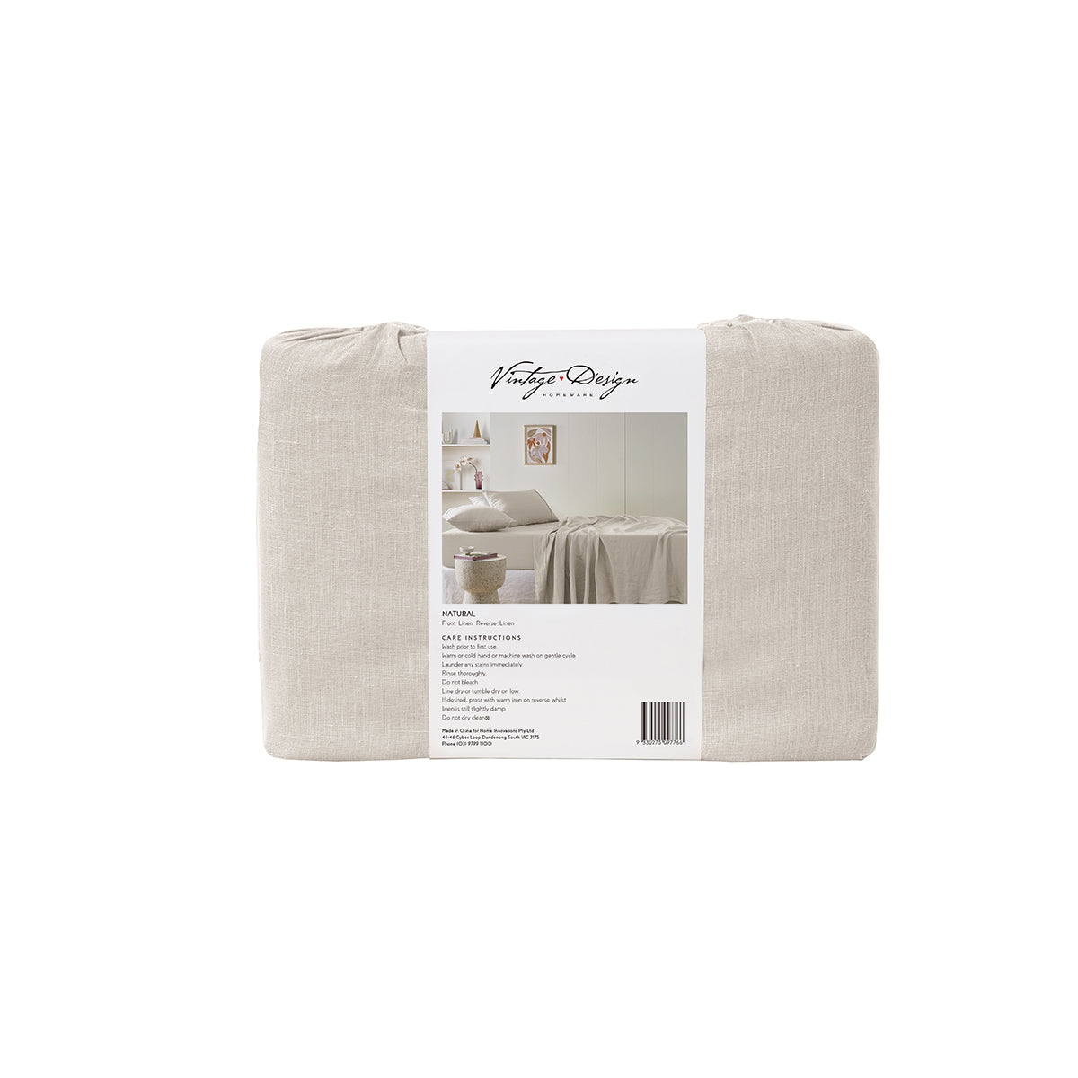 Vintage Design Homewares Natural French Linen Sheet Set Super King - 100% Linen, Breathable, Machine Washable - SuperSaverAU - view 1