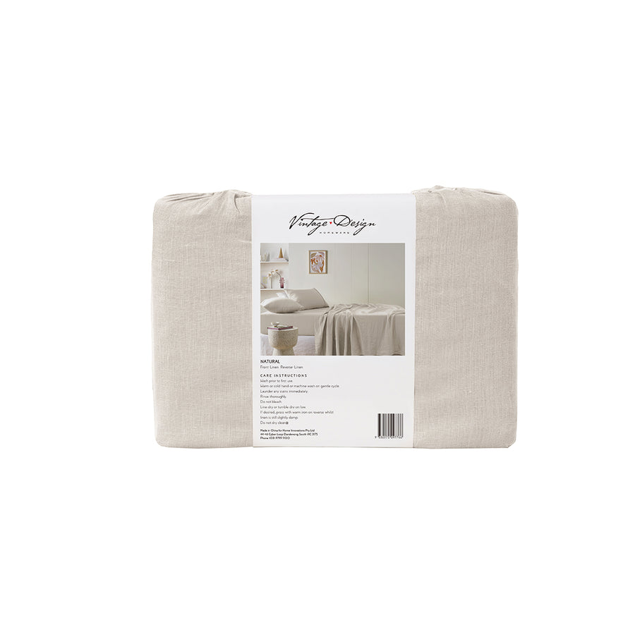 Vintage Design Homewares Natural French Linen Sheet Set Super King - 100% Linen, Breathable, Machine Washable - SuperSaverAU - view 1