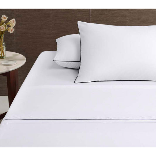 Accessorize King Luxury Hotel Cotton Sheet Set with Piped Edge - White/Black