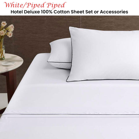 Accessorize Super King Hotel Deluxe Cotton Sheet Set - White/Black Piped Edge - SuperSaverAU - view 2