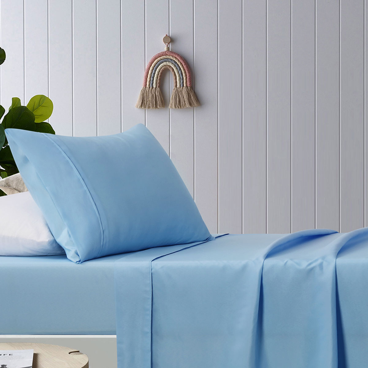 Happy Kids Blue Microfibre Sheet Set Double - Soft, Solid Colour, 180TC - SuperSaverAU - view 1