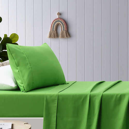 Happy Kids Green Plain Dyed Microfibre Sheet Set King Single - 180TC, Soft & Durable