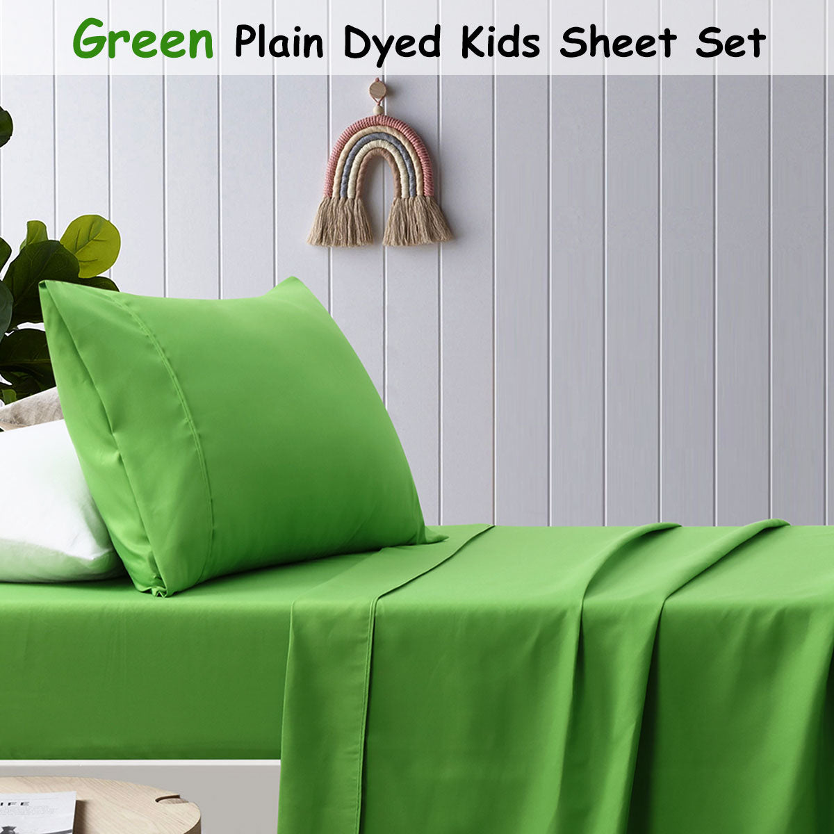 Happy Kids Green Plain Dyed Microfibre Sheet Set King Single - 180TC, Soft & Durable